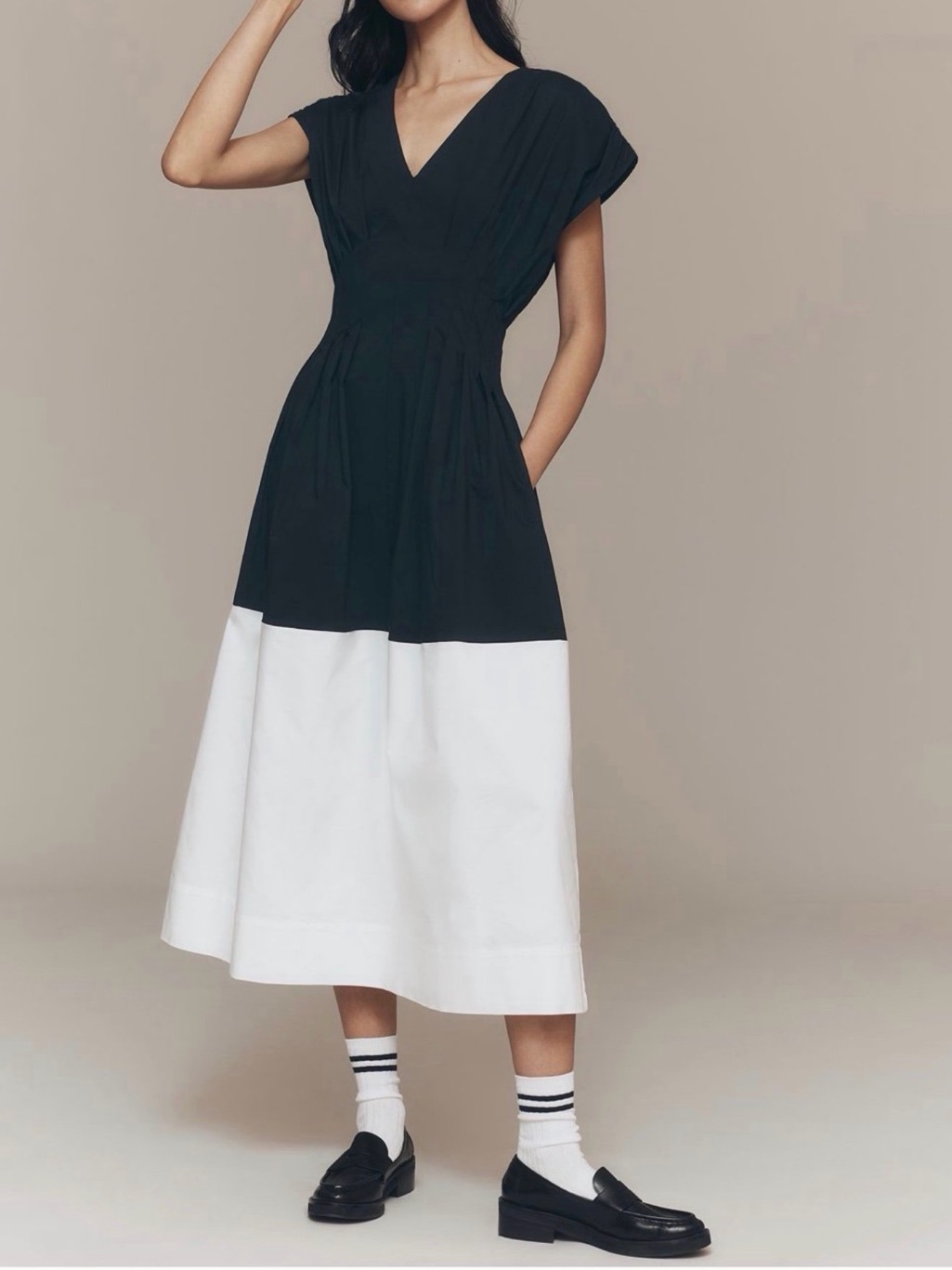 Anthropologie Exquise Pleated Short Sleeve Twofer Midi Dress Size Small